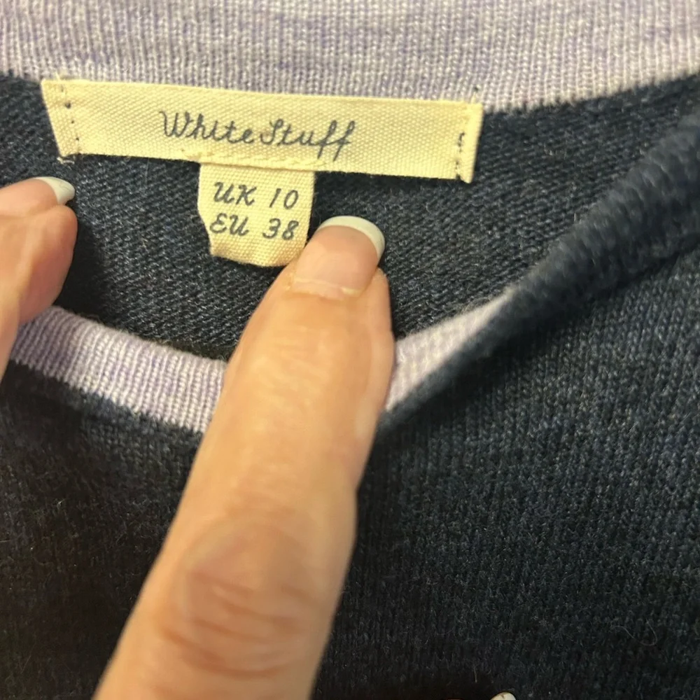 White Stuff Striped Navy and Coral Alpaca/Merino wool Sweater - Picture 7 of 9